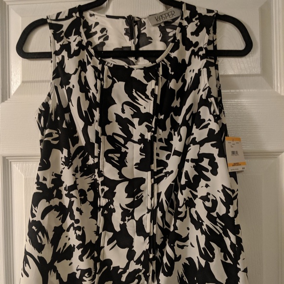 black & white abstract business formal blouse - Picture 1 of 3